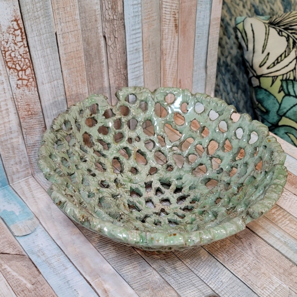 Earthy Round Decorative Lattice Bowl Green - Picture 3 of 6